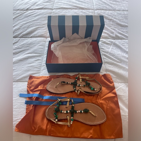 Emanuela Caruso Capri stunning green jewel sandals size 39 fit 8.5 US - Picture 12 of 13